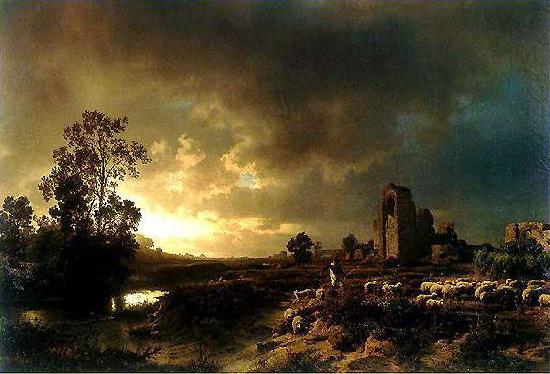 Oswald achenbach Abendstimmung in der Campagna oil painting image